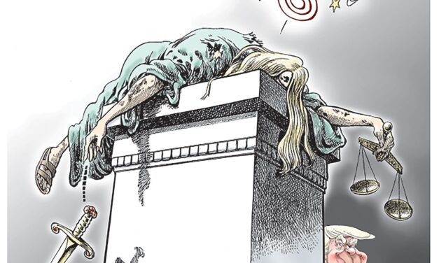Battered Justice, A Cartoon by Award-Winning Bill Day