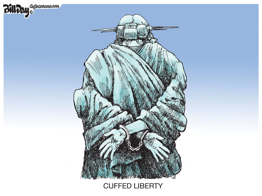 Cuffed Liberty, A Cartoon by Award-Winning Bill Day