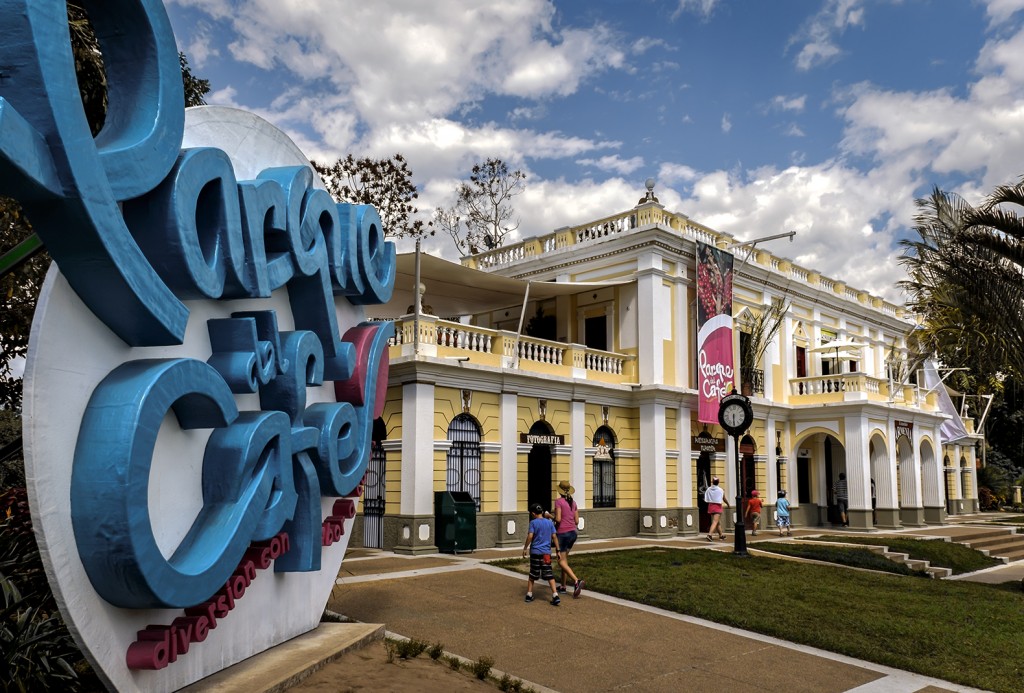 Vistors enter the museum at Parque del Cafe, Colombia's coffee-themed amusement park.