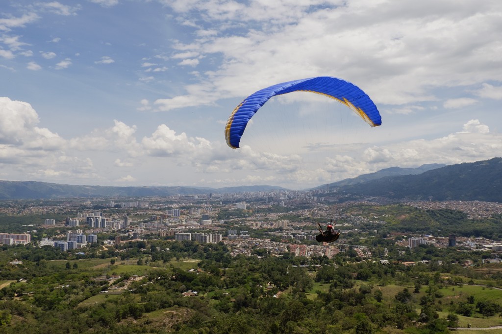 A paraglider takes flight at Ruitoque, just outside Bucaramanga, Colombia.