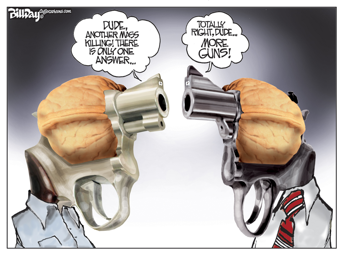 Gun Nuts, A Bill Day Cartoon.